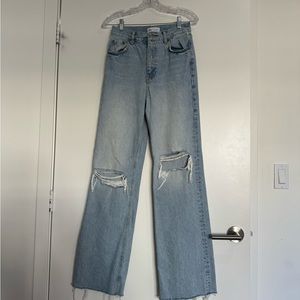 Zara High Rise Ripped Straight Leg Jeans